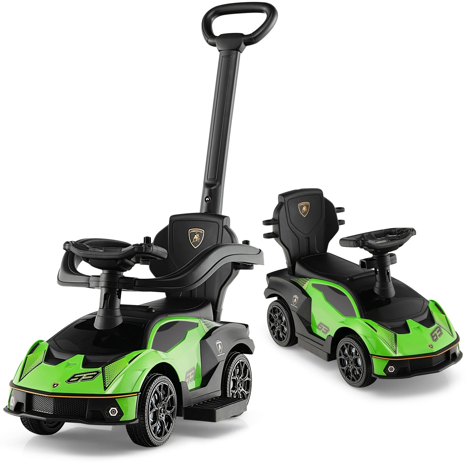 3-in-1 Licensed Lamborghini Ride on Push Car with Handle Guardrail - Rapid Vehicles