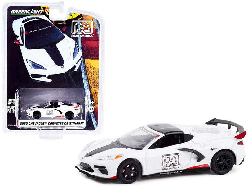 2020 Chevrolet Corvette C8 Stingray White and Black "Road America Official Pace Car" "Hobby Exclusive" 1/64 Diecast Model Car by Greenlight free shipping USA