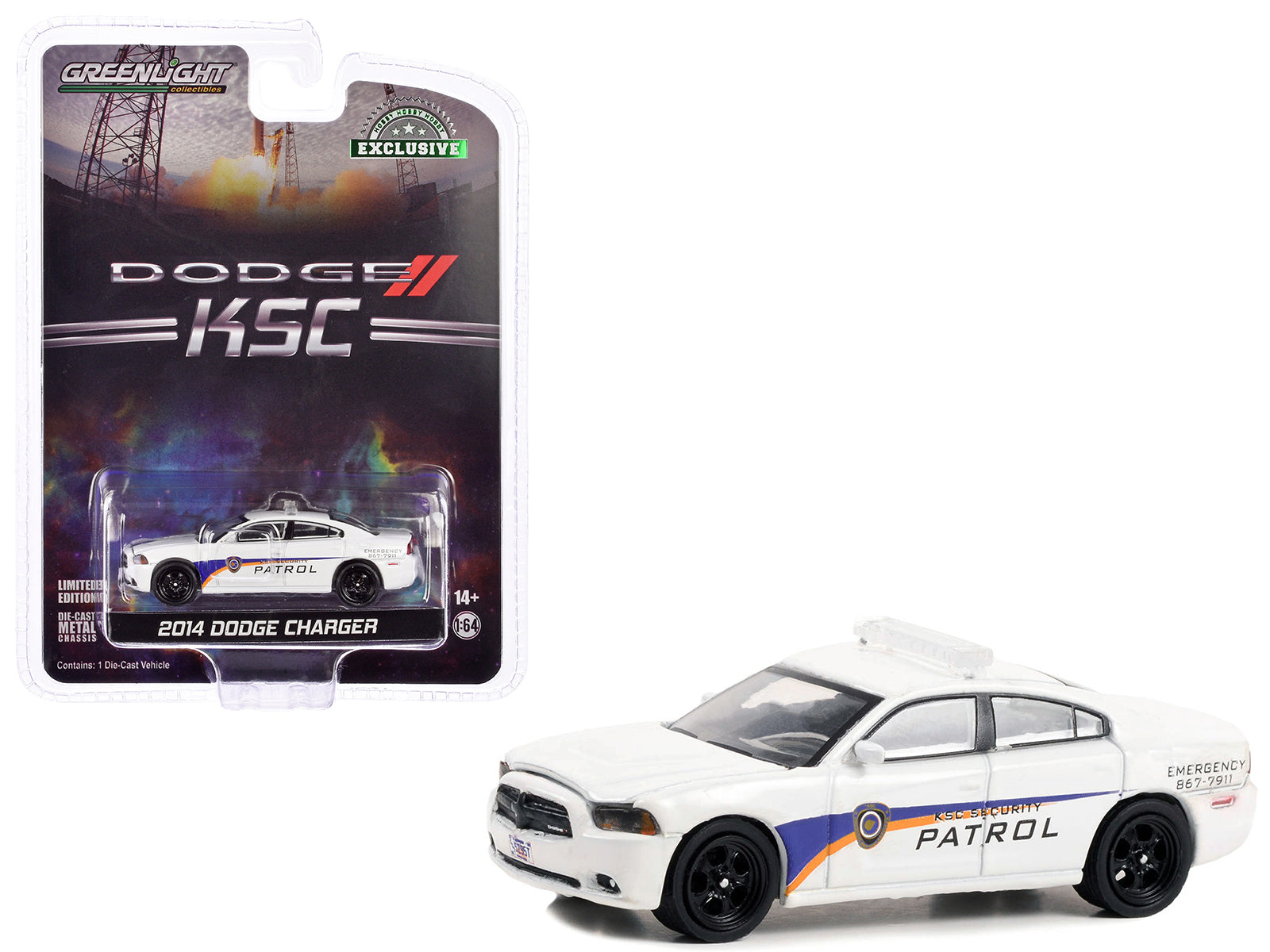 2014 Dodge Charger White "Kennedy Space Center (KSC)" Security Patrol "Hobby Exclusive" Series 1/64 Diecast Model Car by Greenlight free shipping USA