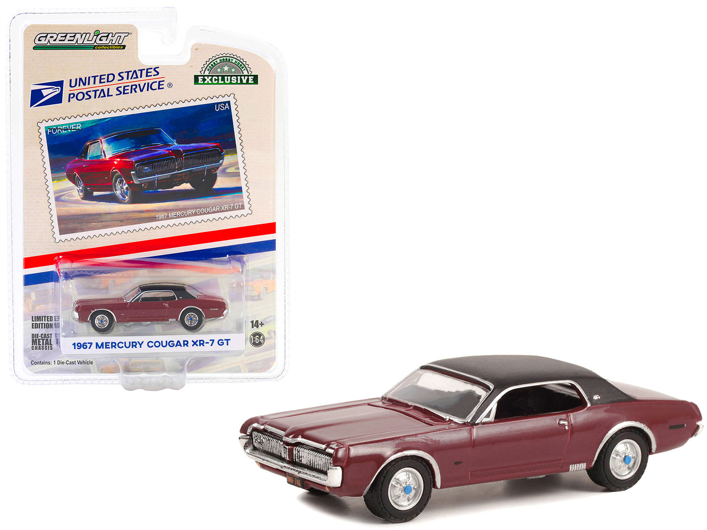 1967 Mercury Cougar XR-7 GT Dark Red with Black Top USPS (United - Premium USPS Models from Greenlight - Just $28.99! Shop now at Rapidvehicles