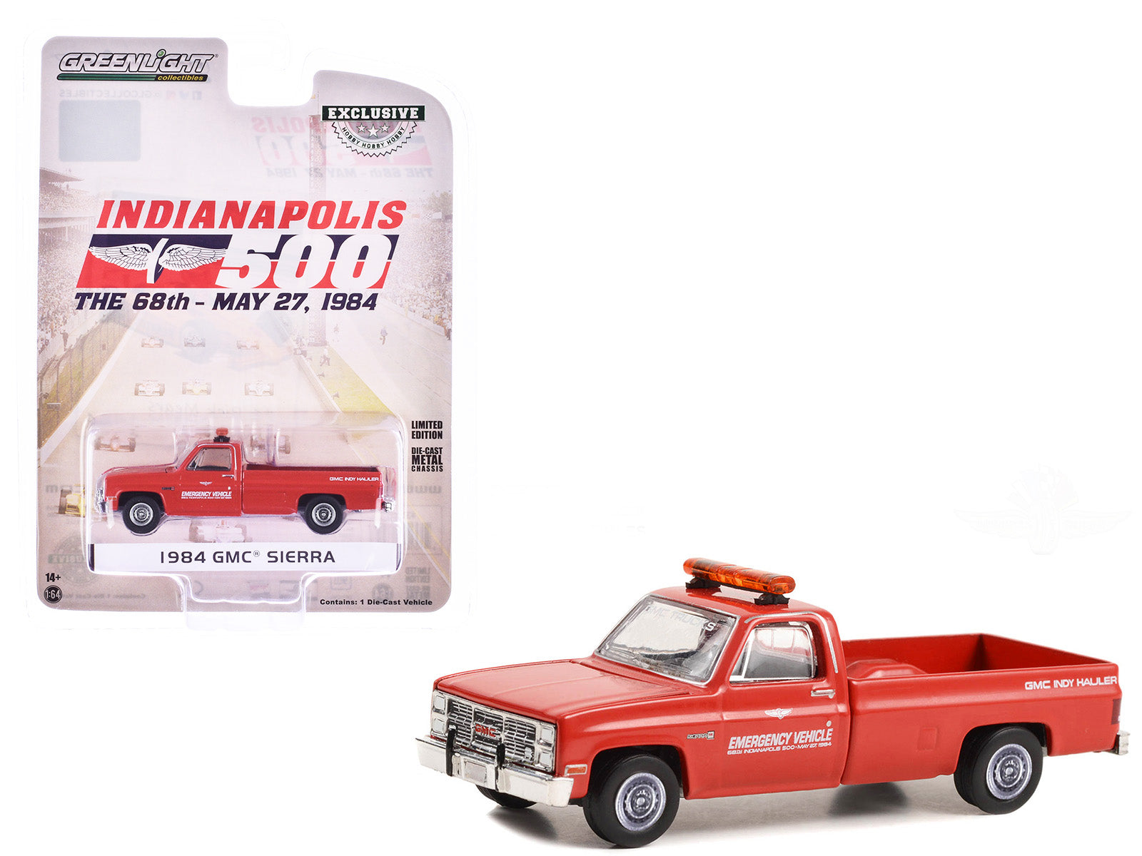 1984 GMC Sierra Pickup Truck "68th Annual Indianapolis 500 Mile Race Emergency Vehicle" Red "Hobby Exclusive" Series 1/64 Diecast Model Car by Greenlight free shipping USA