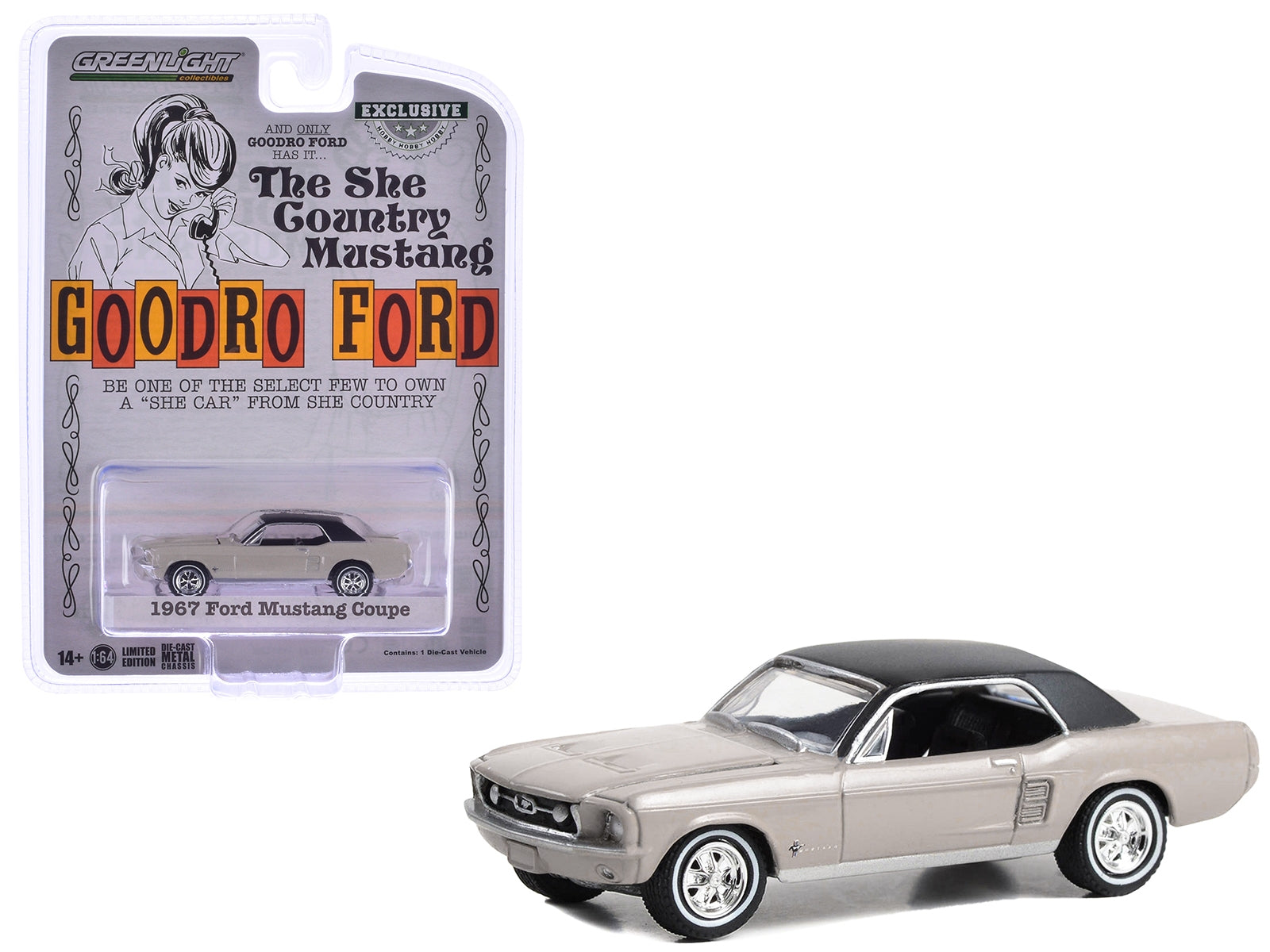 1967 Ford Mustang Coupe "She Country Special - Bill Goodro Ford Denver Colorado" Autumn Smoke with Black Top "Hobby Exclusive" Series 1/64 Diecast Model Car by Greenlight - Premium Mustang Models from Greenlight - Just $23.45! Shop now at Rapidvehicles