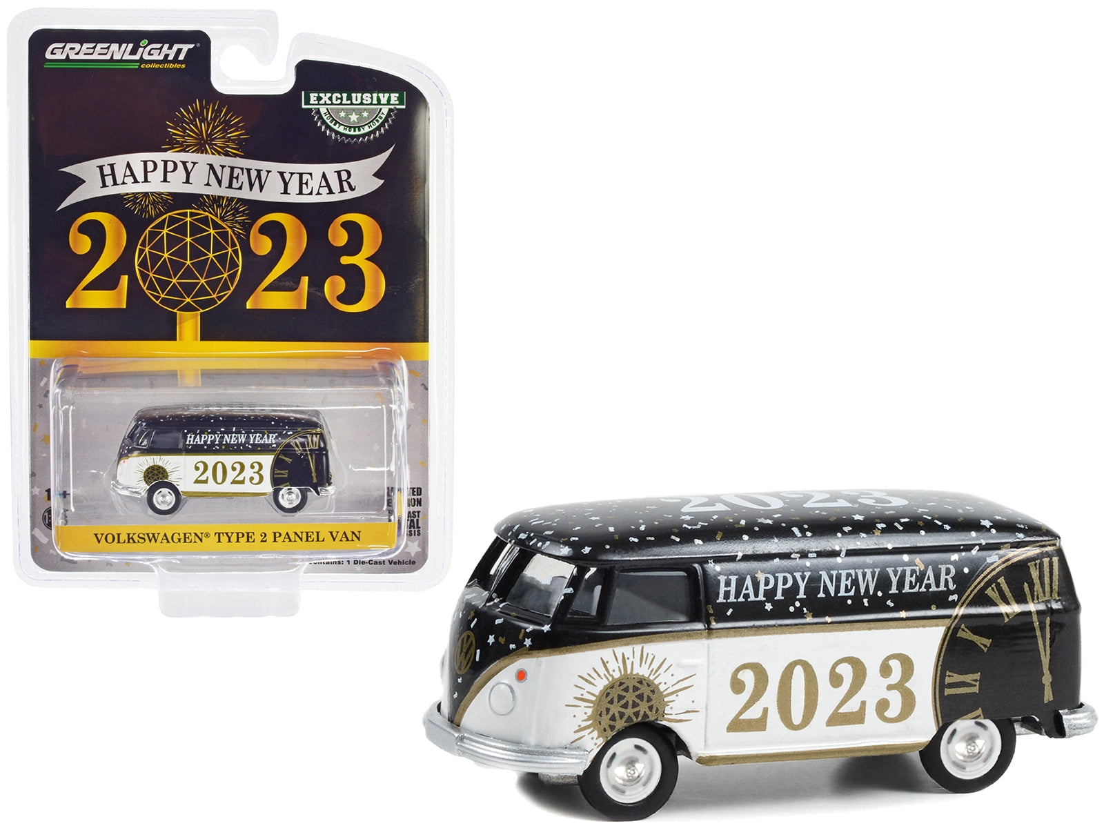 Volkswagen Type 2 Panel Van "Happy New Year 2023" Black and White "Hobby Exclusive" Series 1/64 Diecast Model by Greenlight - Premium Volkswagen Models from Greenlight - Just $22.99! Shop now at Rapidvehicles