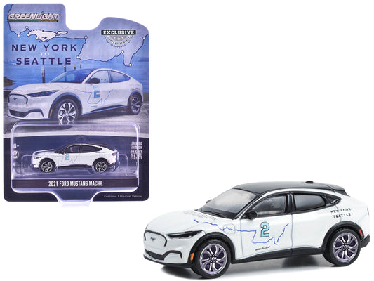 2021 Ford Mustang Mach-E #2 "New York to Seattle Transcontinental Tour" White with Black Top "Hobby Exclusive" Series 1/64 Diecast Model Car by Greenlight