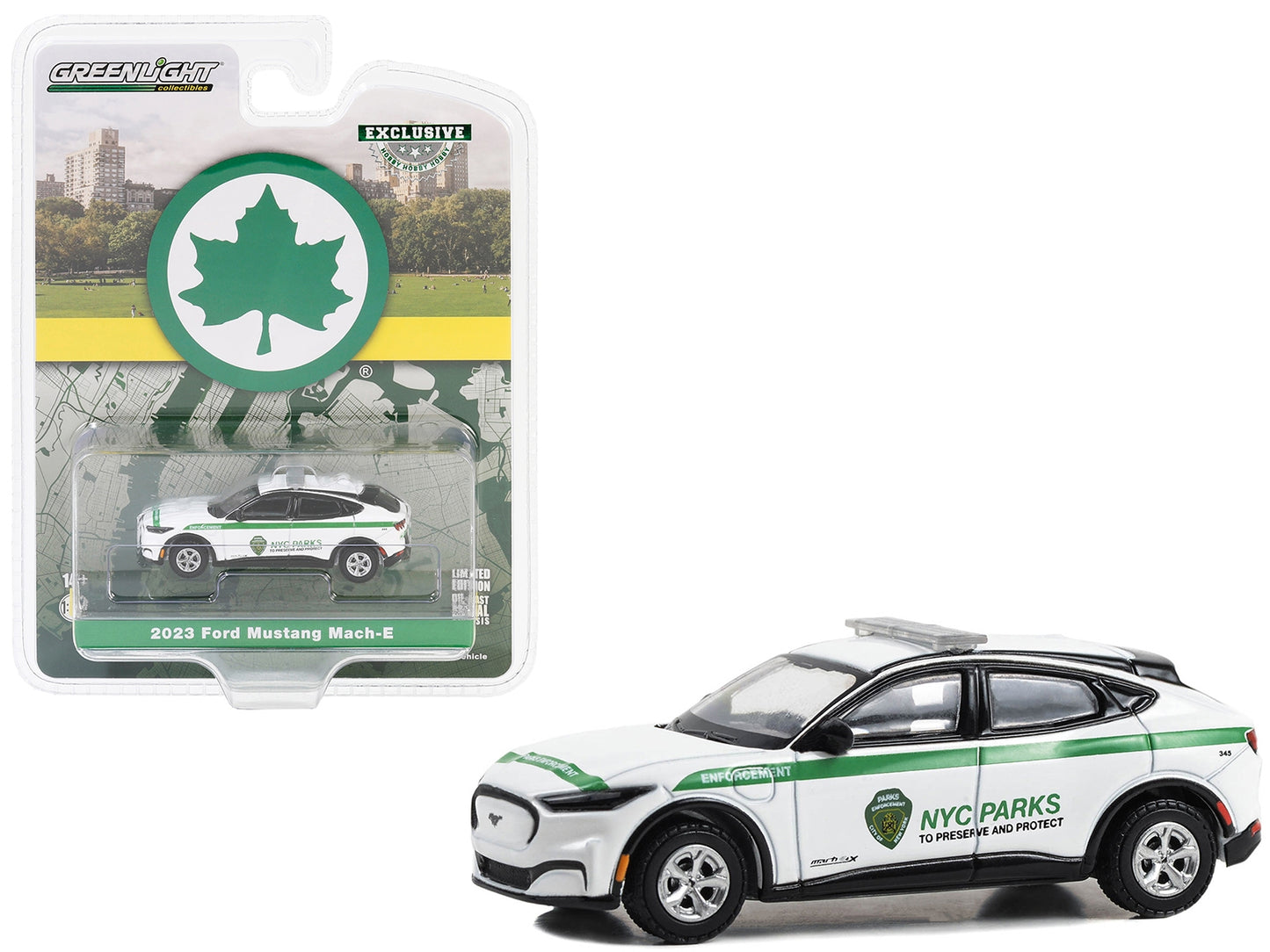 2023 Ford Mustang Mach-E White with Green Stripes "New York City - Premium Mustang Models from Greenlight - Just $26.99! Shop now at Rapidvehicles