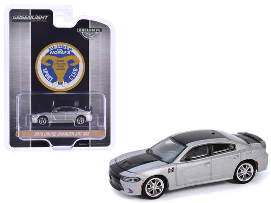 2018 Dodge Charger SRT 392 Silver Metallic with Black Stripe "Mr. Norm Heritage GSS Charger" "Hobby Exclusive" Series 1/64 Diecast Model Car by Greenlight free shipping USA