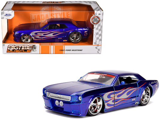 1965 Ford Mustang #5 "L. John's Racing" Candy Blue with Flame Graphics "Bigtime Muscle" Series 1/24 Diecast Model Car by Jada free shipping USA