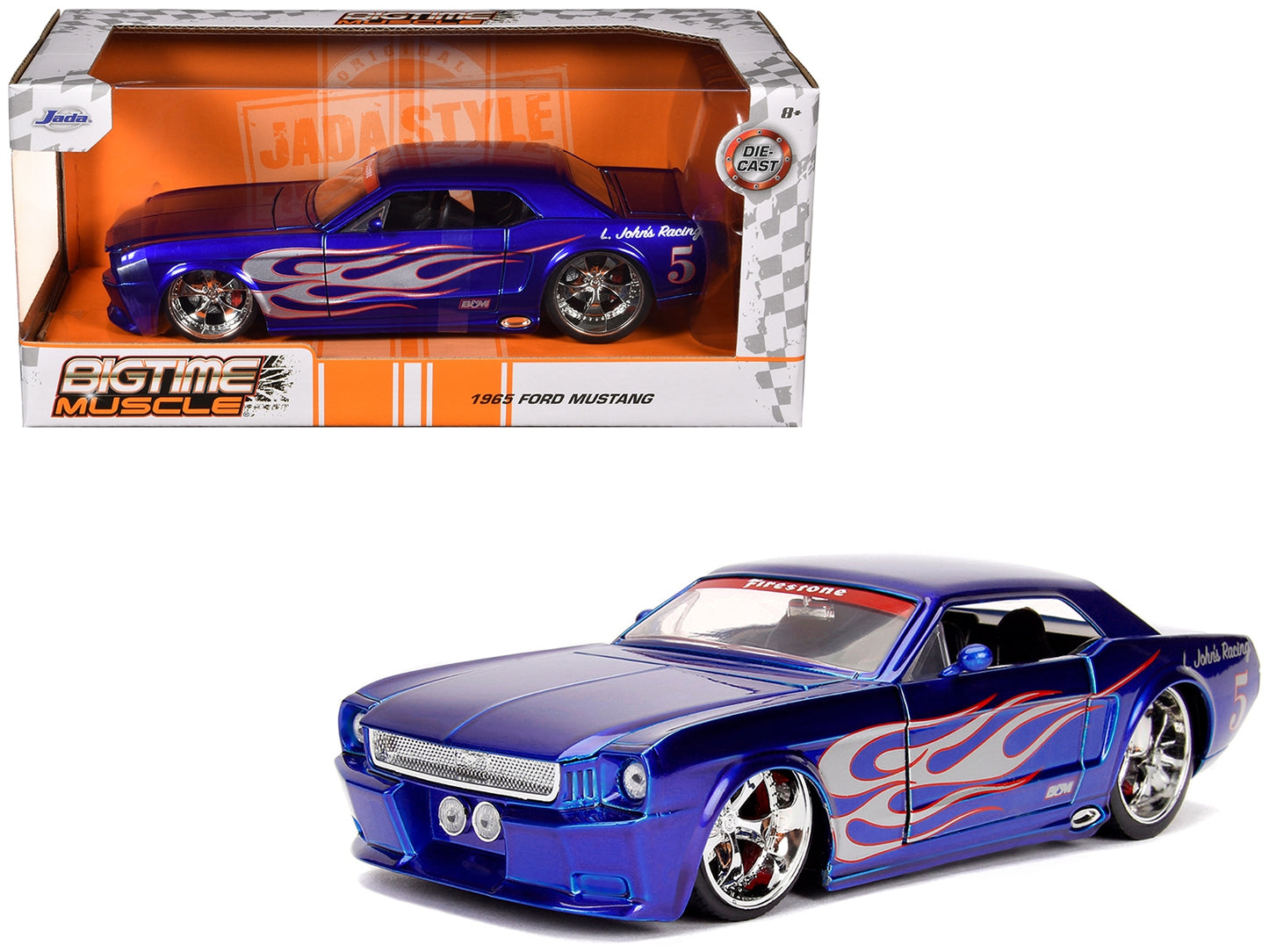 1965 Ford Mustang #5 "L. John's Racing" Candy Blue with Flame - Premium Ford Models from Jada - Just $62.09! Shop now at Rapidvehicles