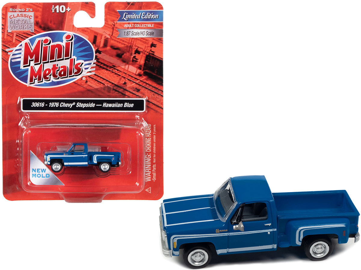 1976 Chevrolet Stepside Pickup Truck Hawaiian Blue with White Stripes 1/87 (HO) Scale Model Car by Classic Metal Works free shipping USA