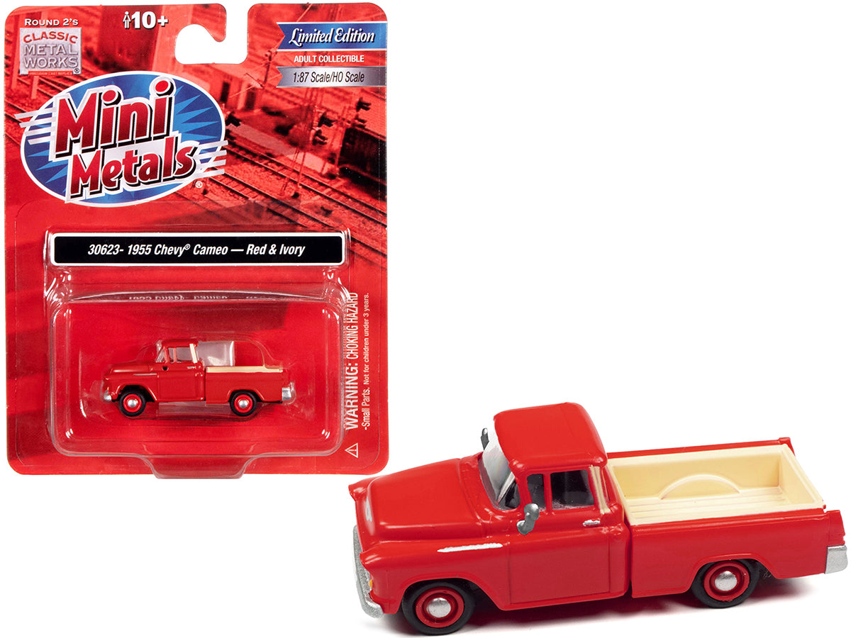 1955 Chevrolet Cameo Pickup Truck Red and Ivory 1/87 (HO) Scale Model Car by Classic Metal Works free shipping USA