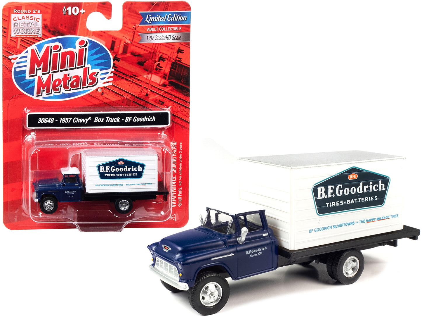 1957 Chevrolet Box Truck Dark Blue with White Top "BFGoodrich" - Premium Chevrolet Models from Classic Metal Works - Just $50.39! Shop now at Rapidvehicles