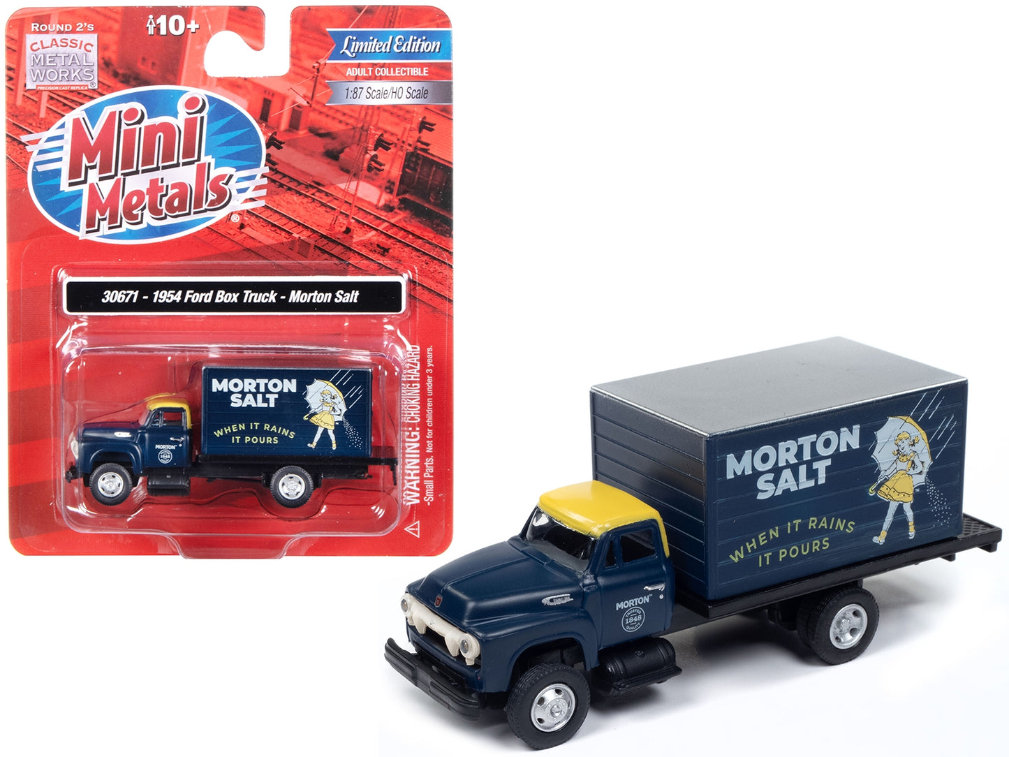 1954 Ford Box Truck Dark Blue with Yellow Top "Morton Salt" "Mini - Premium Ford Models from Classic Metal Works - Just $41.45! Shop now at Rapidvehicles