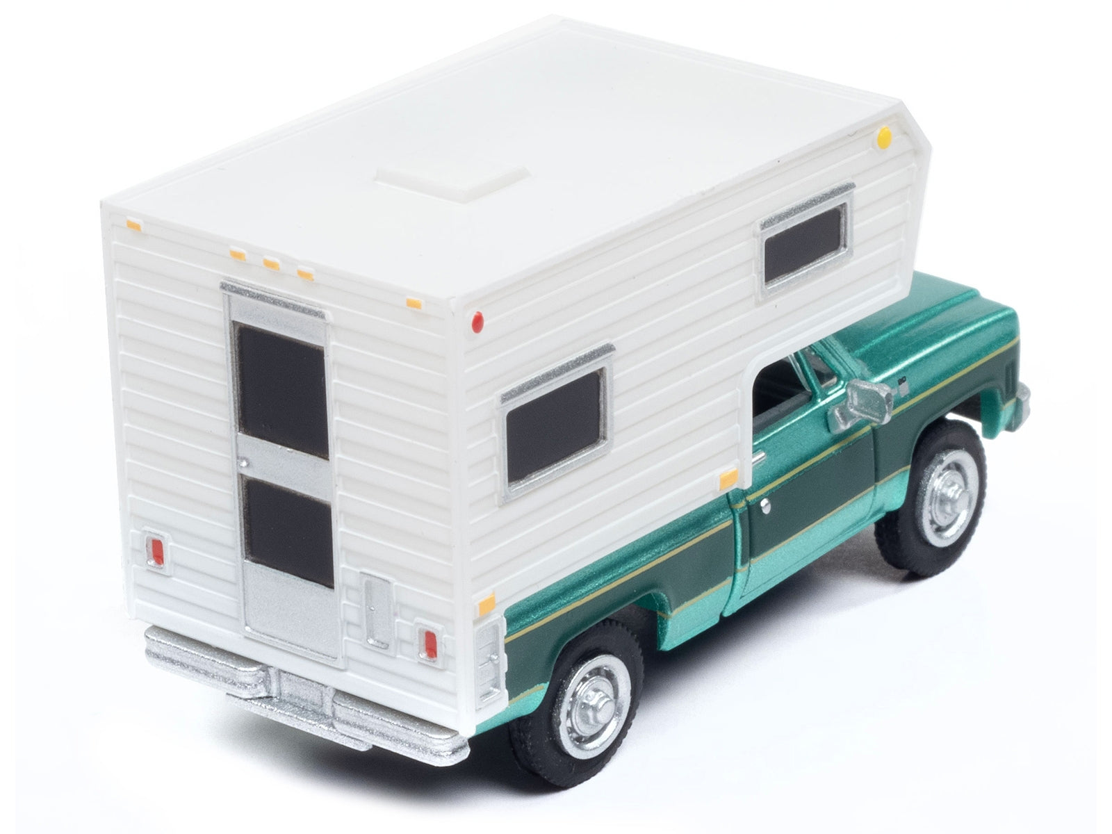 1977 Chevrolet Fleetside Pickup Truck with Camper Light Green Metallic and Dark Green "Mini Metals" Series 1/87 (HO) Scale Model Car by Classic Metal Works - Premium Pickup Trucks Models from Classic Metal Works - Just $39.99! Shop now at Rapidvehicles