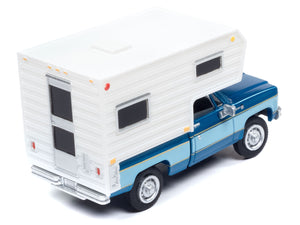 1977 Chevrolet Fleetside Pickup Truck with Camper Blue Metallic and Light Blue "Mini Metals" Series 1/87 (HO) Scale Model Car by Classic Metal Works - Premium Pickup Trucks Models from Classic Metal Works - Just $46.06! Shop now at Rapidvehicles