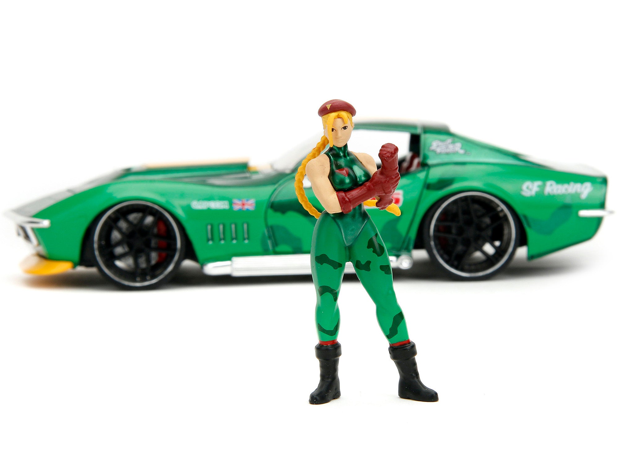 1969 Chevrolet Corvette Stingray ZL1 Green Metallic with Yellow Stripes and Cammy Diecast Figure "Street Fighter" Video Game "Anime Hollywood Rides" Series 1/24 Diecast Model Car by Jada - Premium Corvette Models from Jada - Just $59.59! Shop now at Rapidvehicles