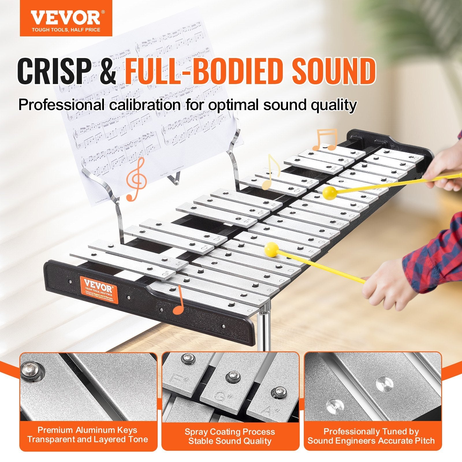 VEVOR 30 Note Glockenspiel Xylophone Bell Kit, Professional Percussion Instrument Set with Mallets, Drum Sticks, Music Stand,  8" Practice Pad, Adjustable Stand and Carrying Bag for Students & Adults - Premium Instrument Accessories from VEVOR - Just $120.39! Shop now at Rapidvehicles