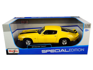 1971 Chevrolet Camaro Yellow with Black Stripes 1/18 Diecast Model Car by Maisto - Premium  from Maisto - Just $69.99! Shop now at Rapidvehicles