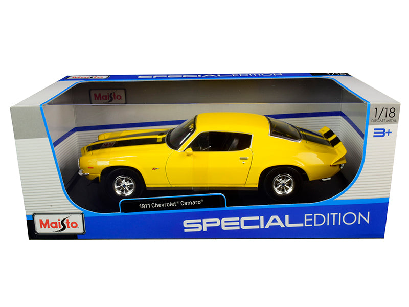 1971 Chevrolet Camaro Yellow with Black Stripes 1/18 Diecast Model Car by Maisto - Premium  from Maisto - Just $69.99! Shop now at Rapidvehicles