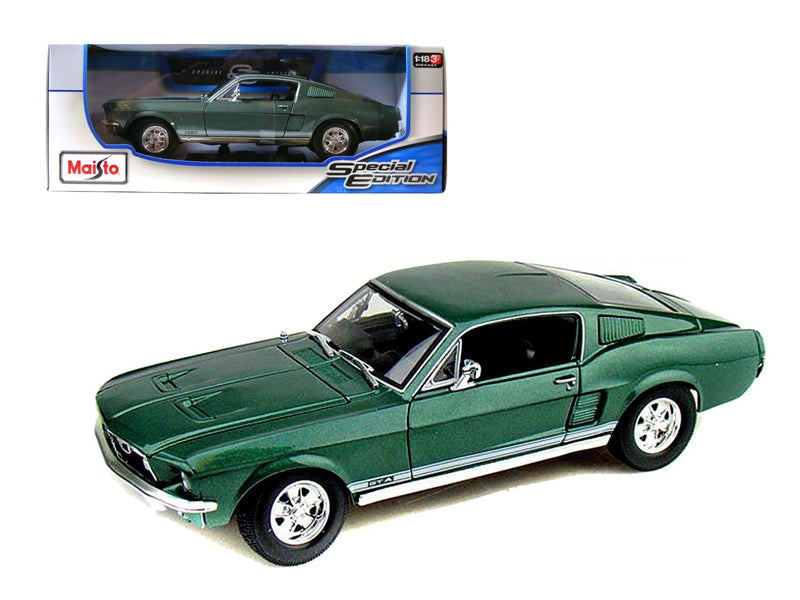 1967 Ford Mustang GTA Fastback Green Metallic with White Stripes 1/18 Diecast Model Car by Maisto - Premium  from Maisto - Just $59.99! Shop now at Rapidvehicles