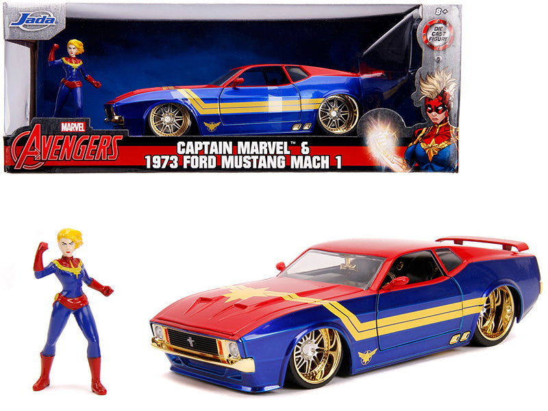 1973 Ford Mustang Mach 1 with Captain Marvel Diecast Figurine "Avengers" "Marvel" Series 1/24 Diecast Model Car by Jada free shipping USA