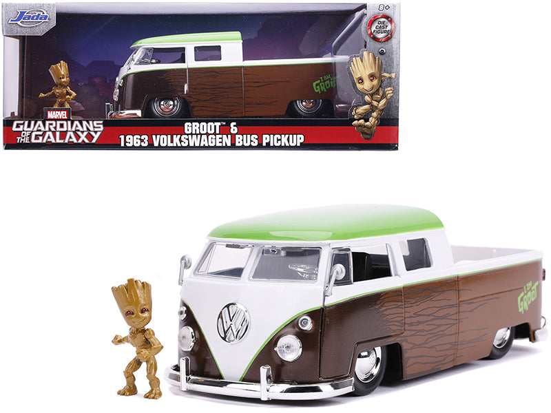 1963 Volkswagen Bus Pickup Truck with Groot Diecast Figurine "Guardians of the Galaxy" "Marvel" Series 1/24 Diecast Model Car by Jada free shipping USA