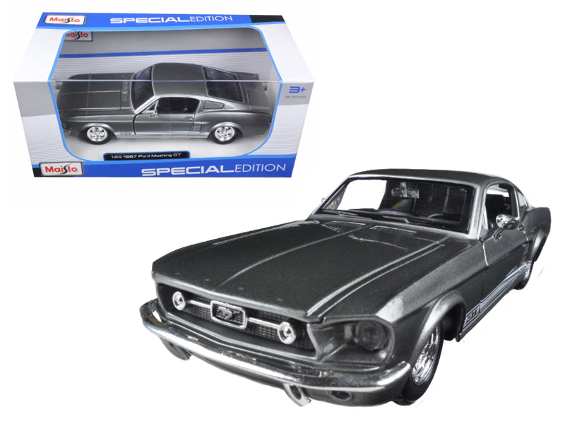 1967 Ford Mustang GT Gray Metallic with White Stripes 1/24 Diecast Model Car by Maisto free shipping USA