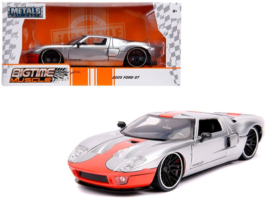 2005 Ford GT Silver with Orange Stripe "Bigtime Muscle" 1/24 - Premium Ford Models from Jada - Just $62.09! Shop now at Rapidvehicles