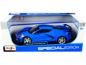 2020 Chevrolet Corvette Stingray C8 Coupe with High Wing Blue with Black Stripes 1/18 Diecast Model Car by Maisto - Premium Corvette Models from Maisto - Just $68.99! Shop now at Rapidvehicles