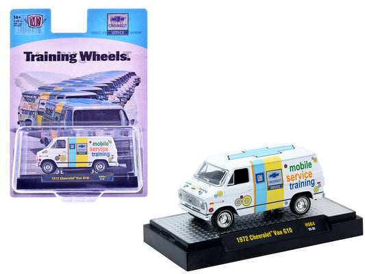 1972 Chevrolet G10 Van "Chevrolet Mobile Service Training" White with Graphics Limited Edition to 4400 pieces Worldwide 1/64 Diecast Model Car by M2 Machines