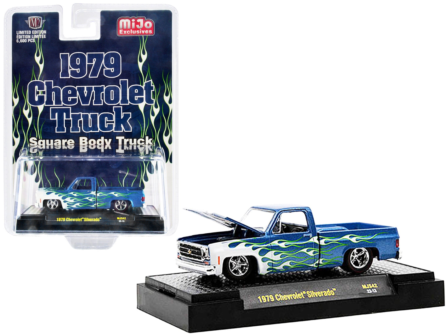 1979 Chevrolet Silverado Pickup Truck Blue with White Flames - Premium Pickup Trucks Models from M2 - Just $40.49! Shop now at Rapidvehicles