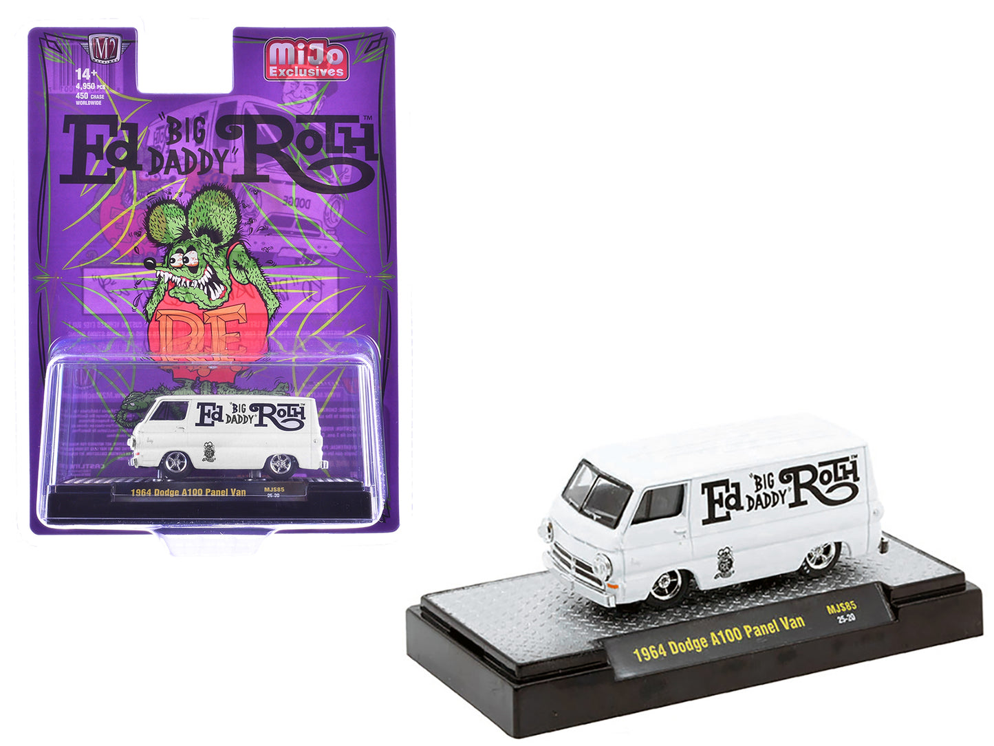 1964 Dodge A100 Panel Van "Ed 'Big Daddy' Roth - Rat Fink" White Limited Edition to 4950 pieces Worldwide 1/64 Diecast Model Car by M2 Machines - Use code SHOPAPP15 to get 15 percent off