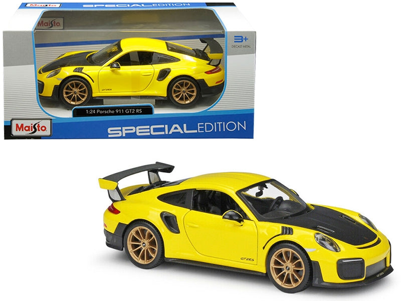 Porsche 911 GT2 RS Yellow with Carbon Hood and Gold Wheels - Premium Porsche Models from Maisto - Just $52.99! Shop now at Rapidvehicles