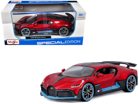 Bugatti Divo Red Metallic with Carbon and Blue Accents "Special Edition" 1/24 Diecast Model Car by Maisto - Use code SHOPAPP15 to get 15 percent off
