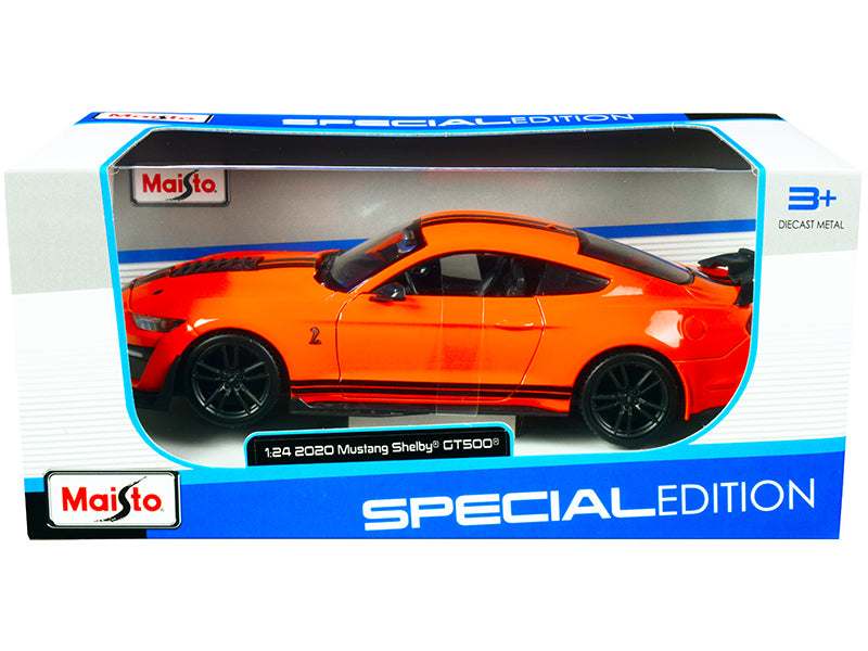 2020 Ford Mustang Shelby GT500 Bright Orange with Black Stripes 1/24 Diecast Model Car by Maisto free shipping USA