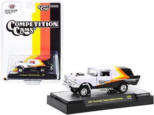 1957 Chevrolet Sedan Delivery Gasser "Competition Cams" White and Black with Yellow and Orange Stripes Limited Edition to 7480 pieces Worldwide 1/64 Diecast Model Car by M2 Machines - Premium Chevrolet Models from M2 - Just $25.73! Shop now at Rapidvehicles