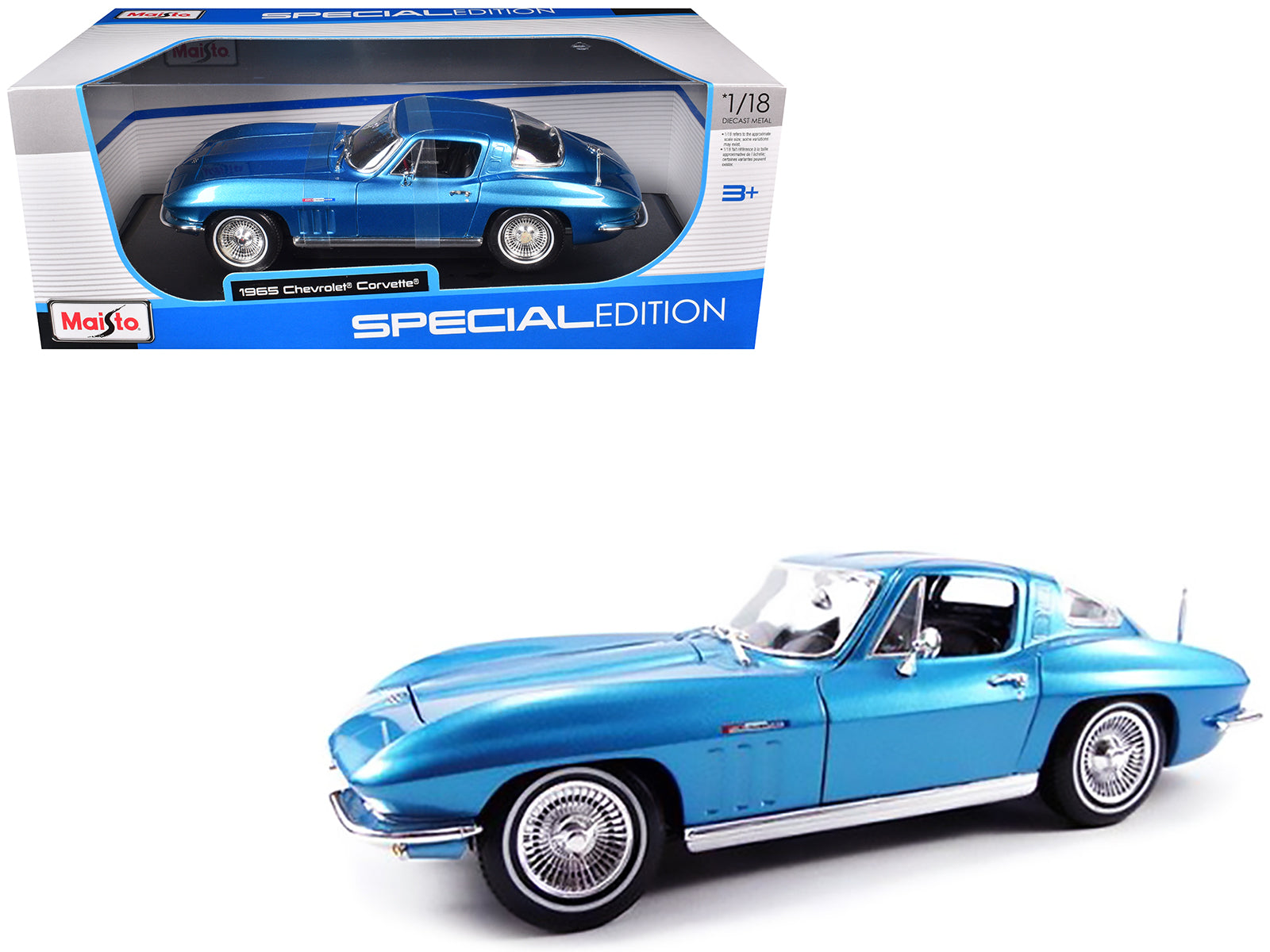 1965 Chevrolet Corvette Blue Metallic 1/18 Diecast Model Car by Maisto free shipping USA