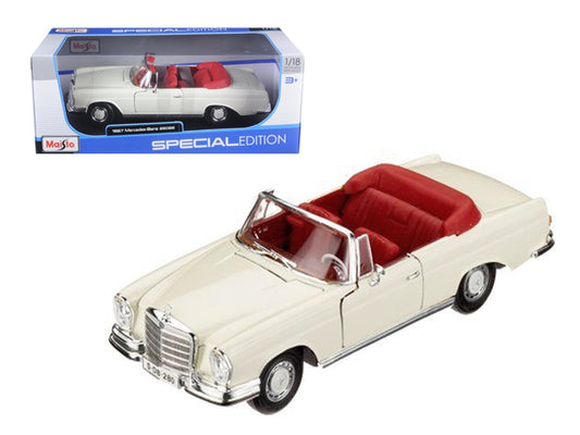 1967 Mercedes Benz 280 SE Cabriolet Cream with Red Interior 1/18