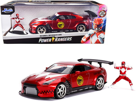 2009 Nissan GT-R (R35) Candy Red and Red Ranger Diecast Figurine "Power Rangers" 1/24 Diecast Model Car by Jada free shipping USA