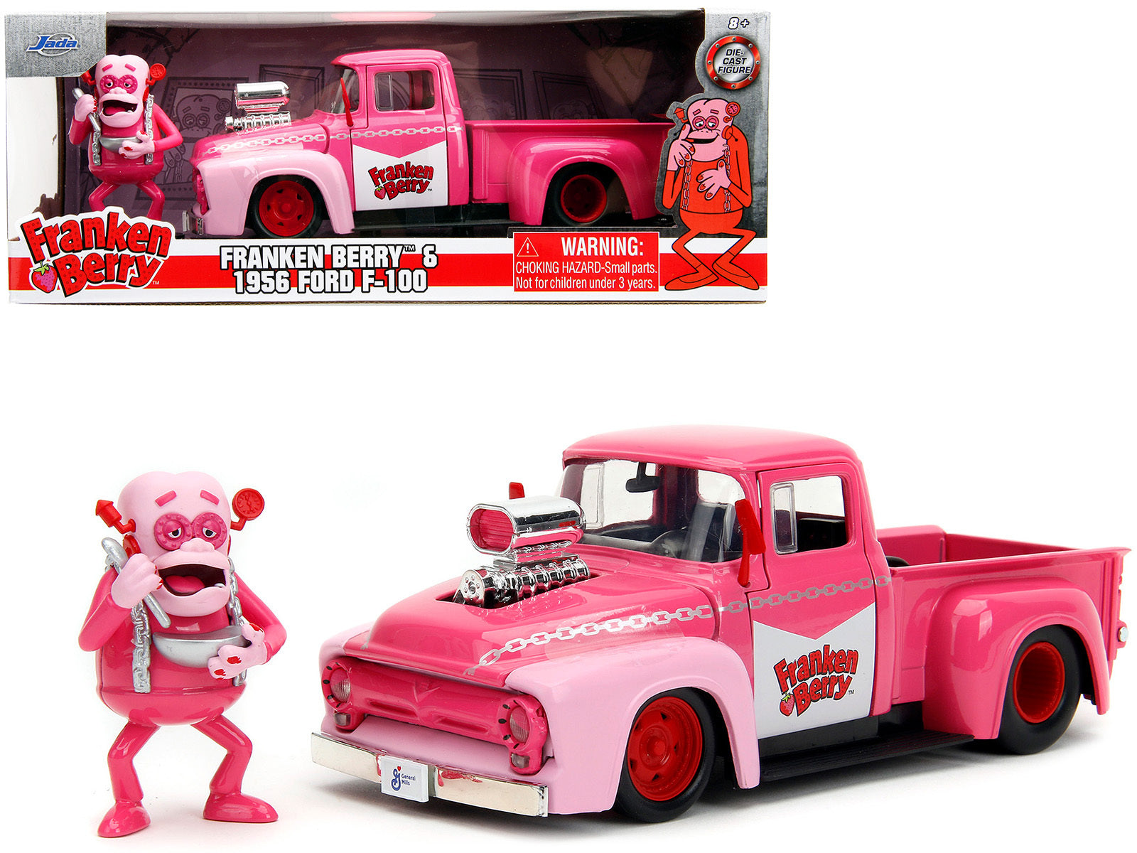 1956 Ford F-100 Pickup Truck Pink with Graphics and Franken Berry - Premium Movie/TV Series Models from Jada - Just $64.79! Shop now at Rapidvehicles