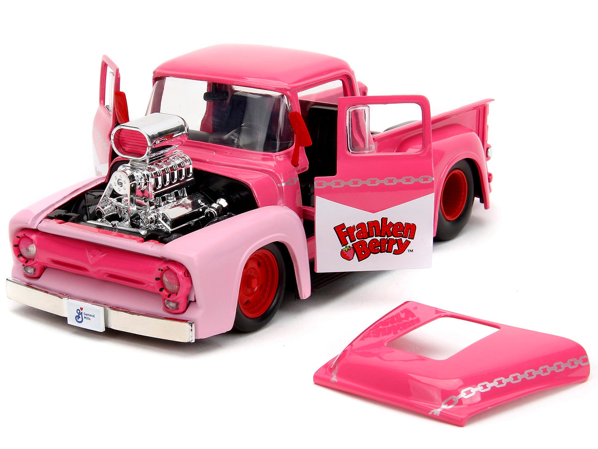 1956 Ford F-100 Pickup Truck Pink with Graphics and Franken Berry - Premium Movie/TV Series Models from Jada - Just $64.79! Shop now at Rapidvehicles