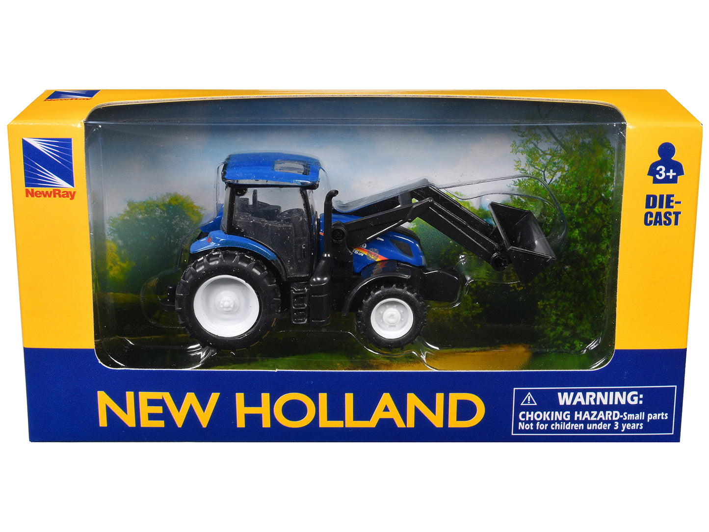 New Holland T6.175 Tractor with Front Loader Blue Diecast Model by New Ray - Use code SHOPAPP15 to get 15 percent off