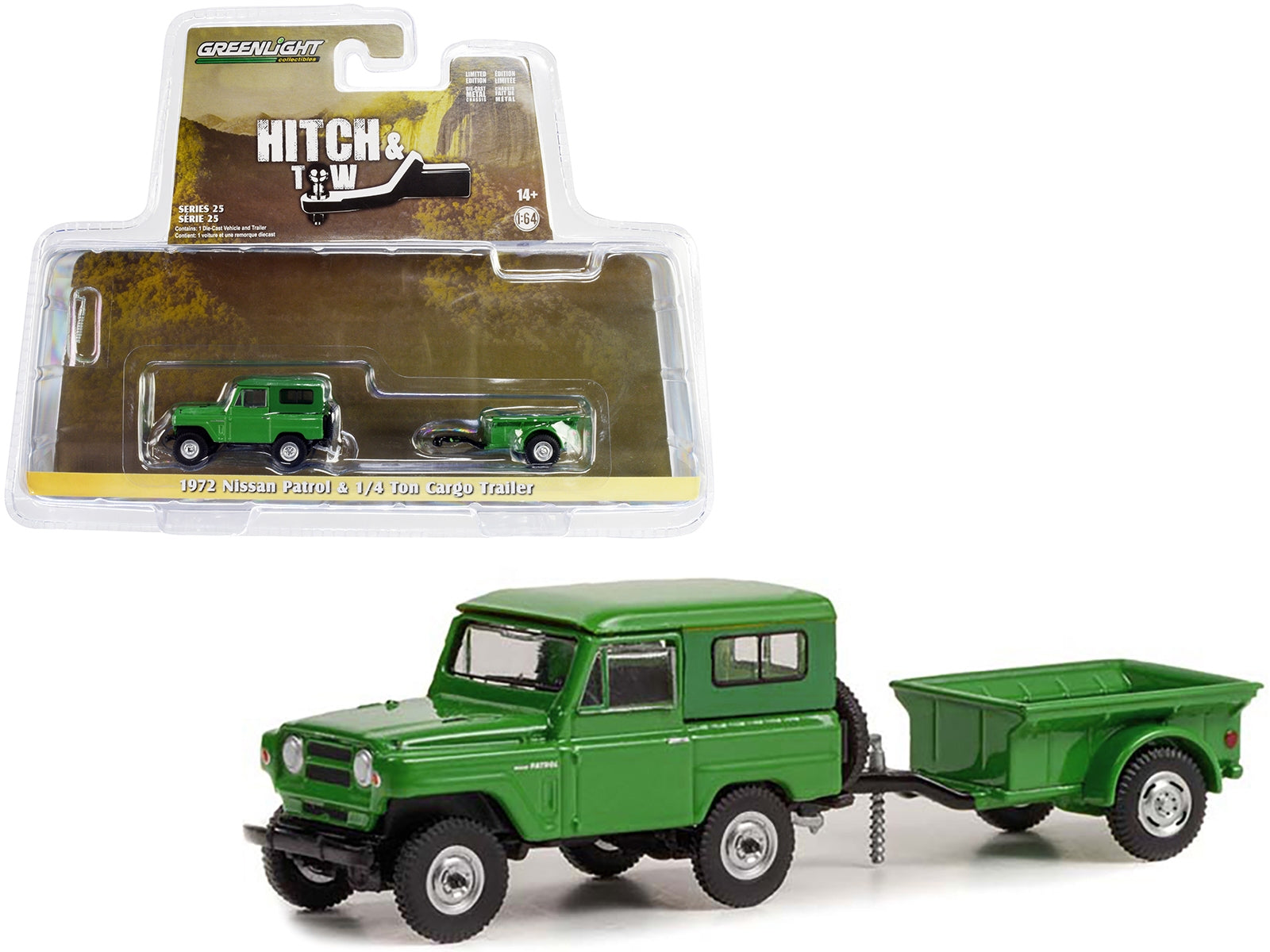 1972 Nissan Patrol Green with 1/4 Ton Cargo Trailer "Hitch & Tow" Series 25 1/64 Diecast Model Car by Greenlight - Premium 1/64 Scale Sets from Greenlight - Just $42.64! Shop now at Rapidvehicles