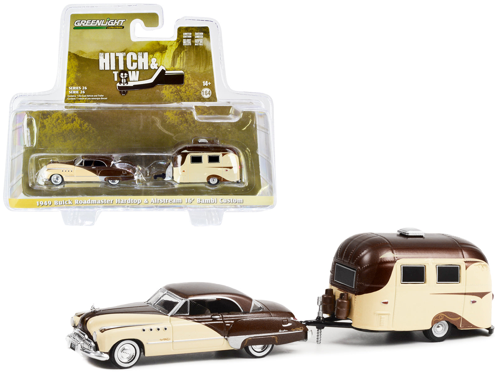 1949 Buick Roadmaster Hardtop Brown and Tan and Airstream 16' Bambi Brown and Tan "Hitch & Tow" Series 26 1/64 Diecast Model Car by Greenlight - Premium  from Greenlight - Just $39.99! Shop now at Rapidvehicles