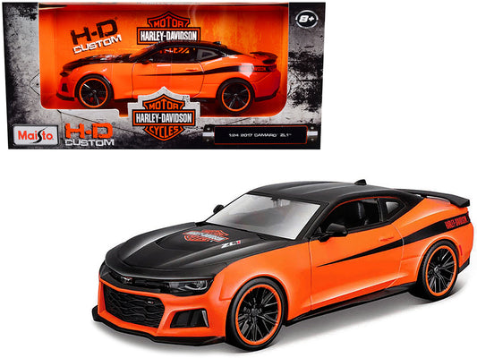 2017 Chevrolet Camaro ZL1 Orange and Black "Harley Davidson" "H-D Custom" Series 1/24 Diecast Model Car by Maisto free shipping USA