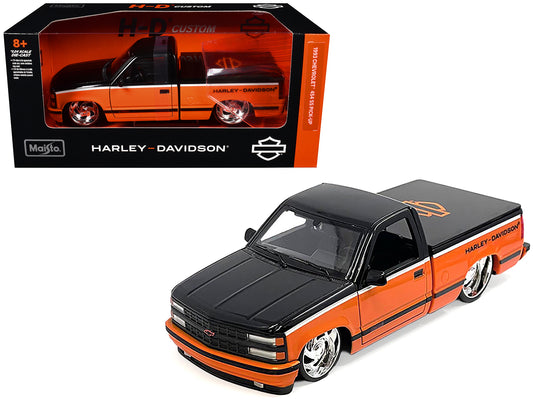 1993 Chevrolet 454 SS Pickup Truck "Harley Davidson" Black and Orange "H-D Custom" Series 1/24 Diecast Model Car by Maisto free shipping USA
