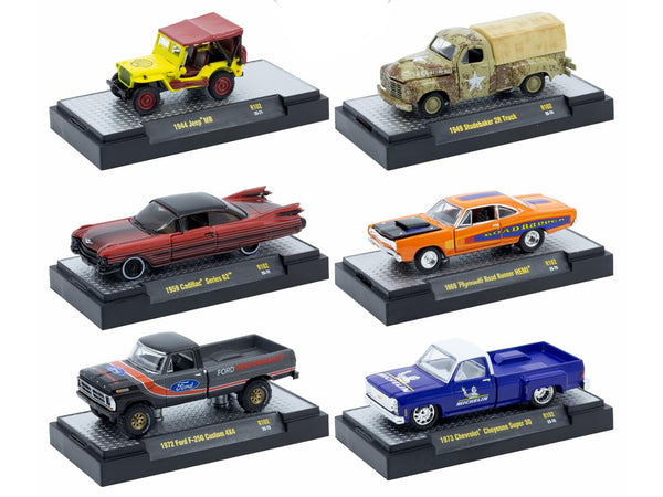 "Auto-Thentics" 6 piece Set Release 102 IN DISPLAY CASES Limited Edition 1/64 Diecast Model Cars by M2 Machines