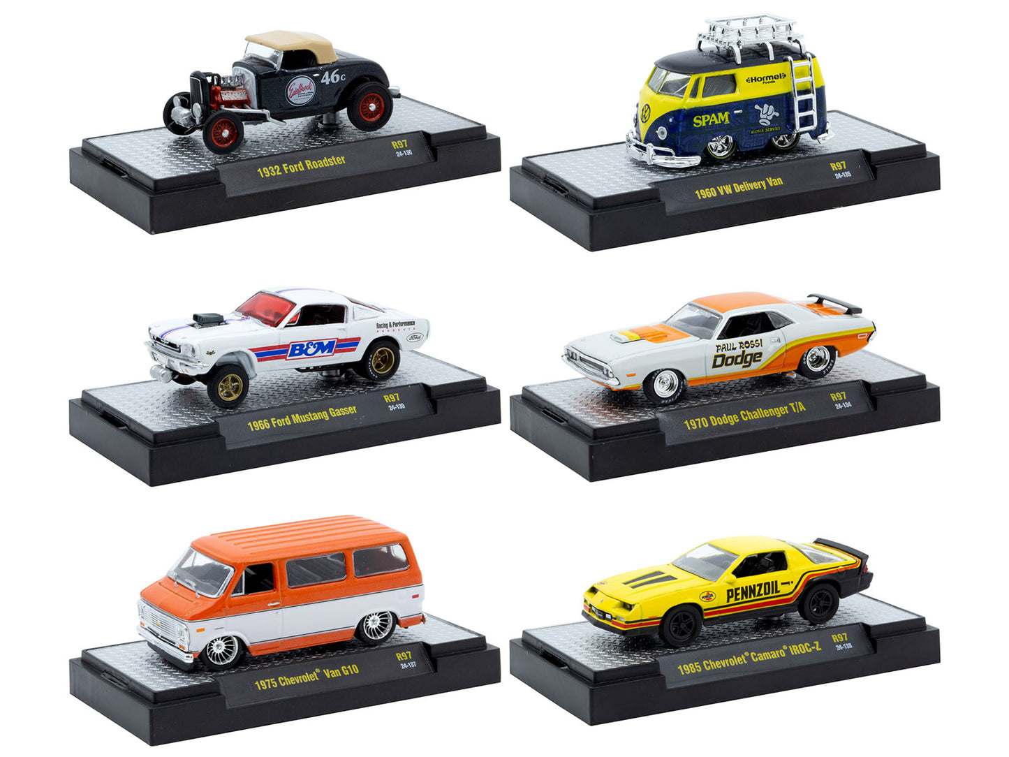 "Auto-Thentics" 6 piece Set Release 97 IN DISPLAY CASES Limited Edition 1/64 Diecast Model Cars by M2 Machines