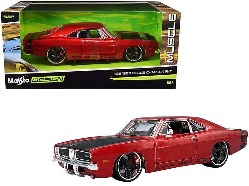 1969 Dodge Charger R/T Red Metallic with Black Hood and Black - Premium Dodge Models from Maisto - Just $52.19! Shop now at Rapidvehicles