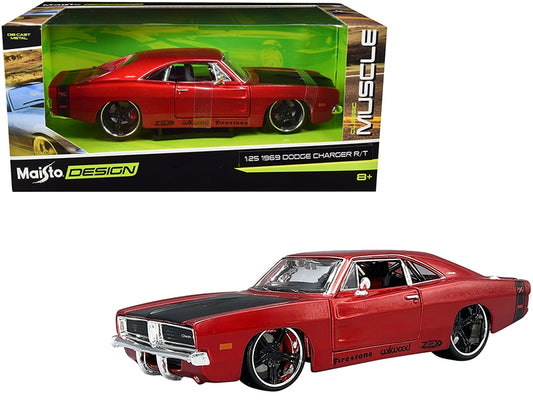 1969 Dodge Charger R/T Red Metallic with Black Hood and Black - Premium Dodge Models from Maisto - Just $57.99! Shop now at Rapidvehicles