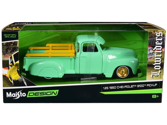 1950 Chevrolet 3100 Pickup Truck Lowrider Light Green with Gold Wheels "Lowriders" Series 1/24 Diecast Model Car by Maisto free shipping USA